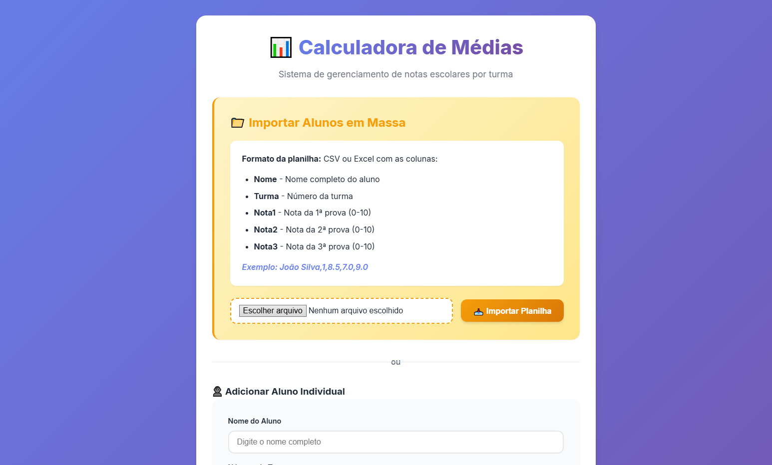 Calculadora de Médias Escolar